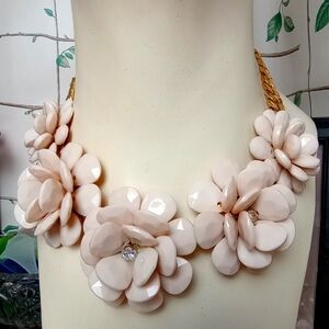 ALDO Pale Pink Blossom Necklace Crystal Centers 17-20"